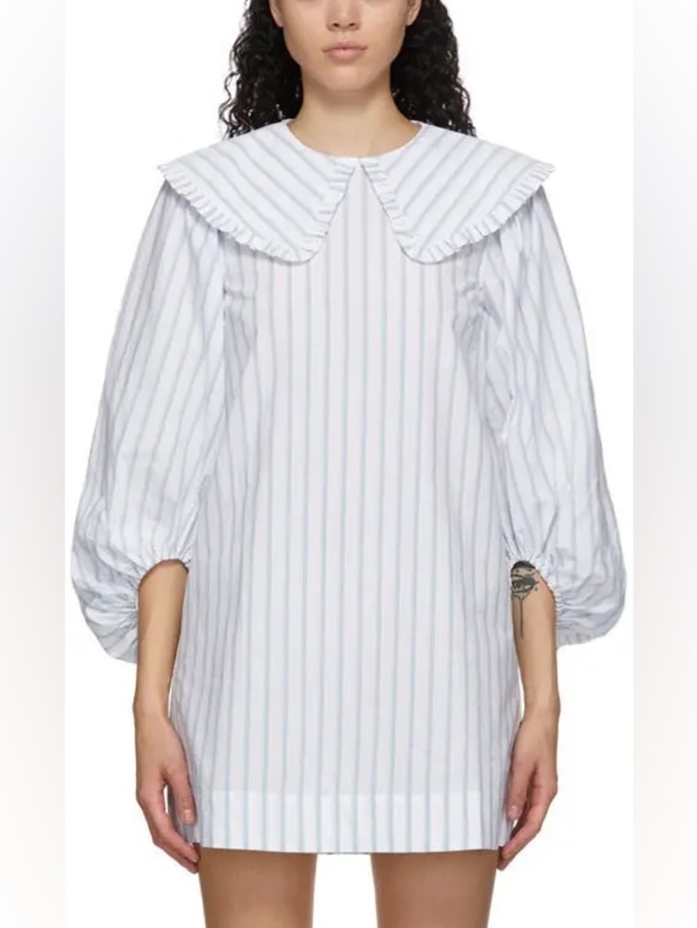 Ganni Striped Balloon Sleeve Mini Dress